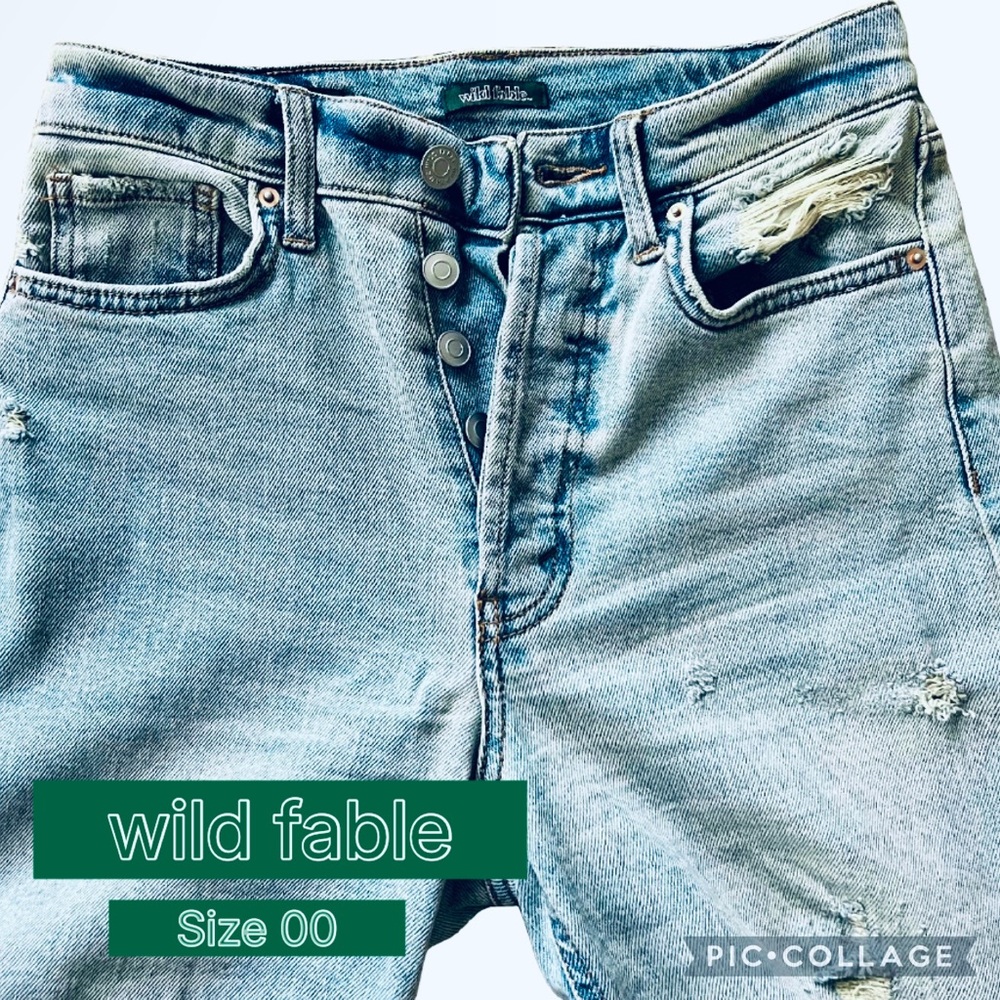 Wild fable Women Jeans Size 00 High Rise Straight Cotton/ Button/ Ripped/ Blue